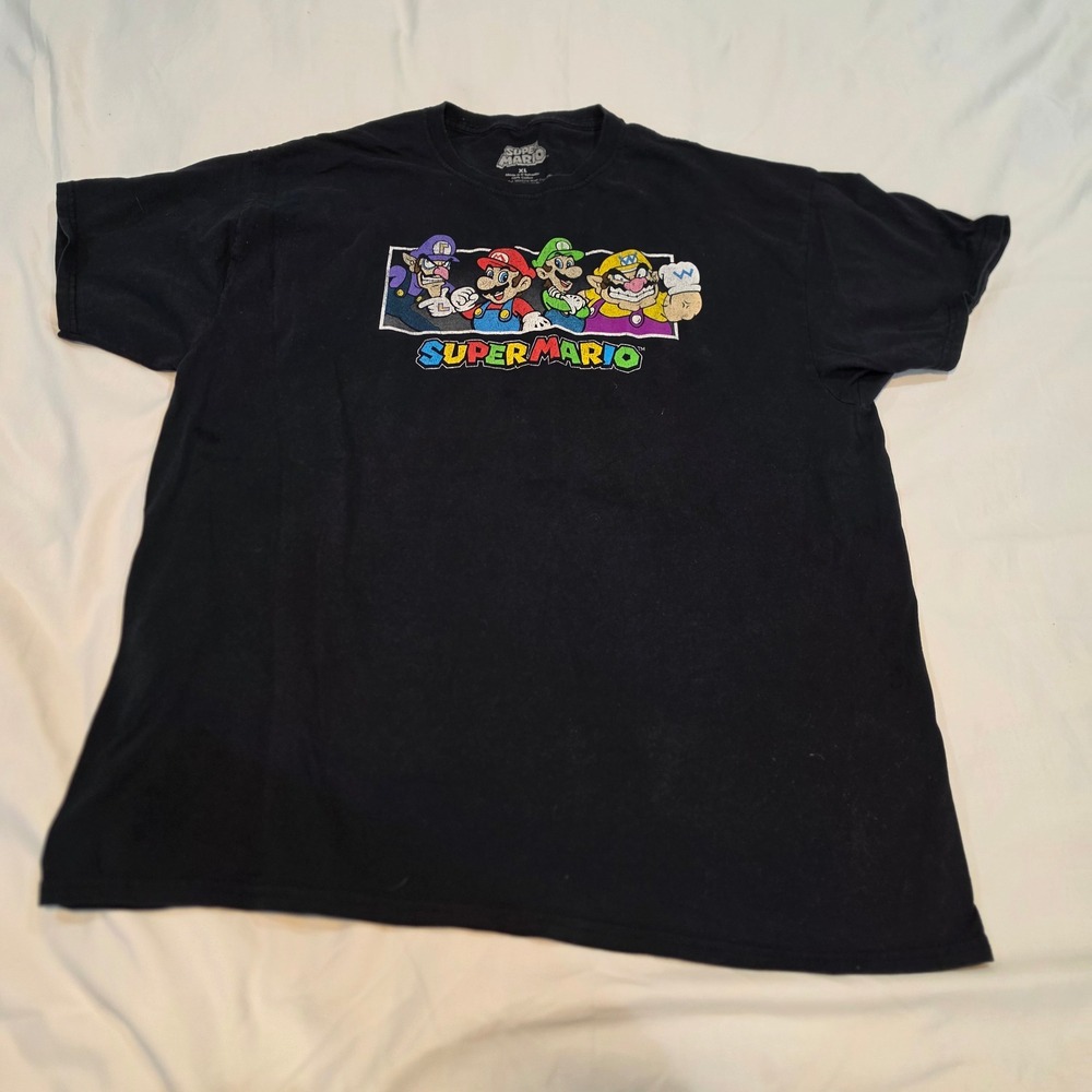 Super Mario Graphic T-Shirt Mens XL Black Excellent Nintendo Wario Luigi 2021